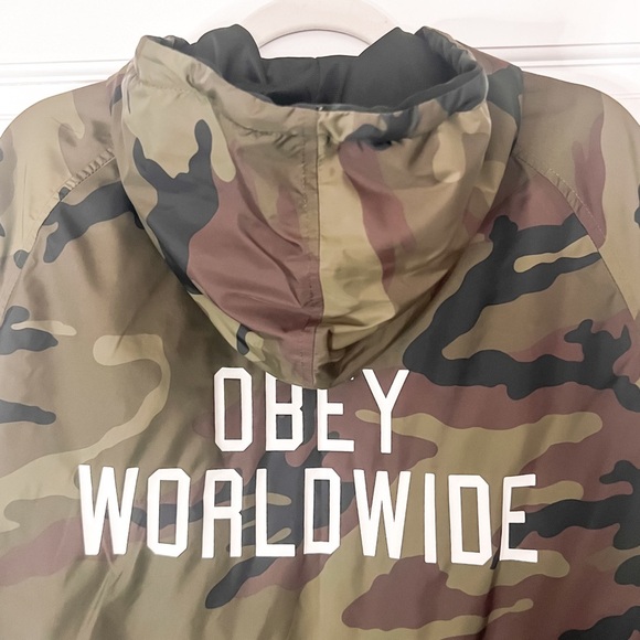 OBEY Mens Camo Hooded Snap Button Windbreaker Jacket, Size S - Picture 7 of 10
